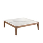 Square coffee table in marble imitation glass and Walnut wood