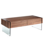 Rectangular coffee table walnut and tempered glass