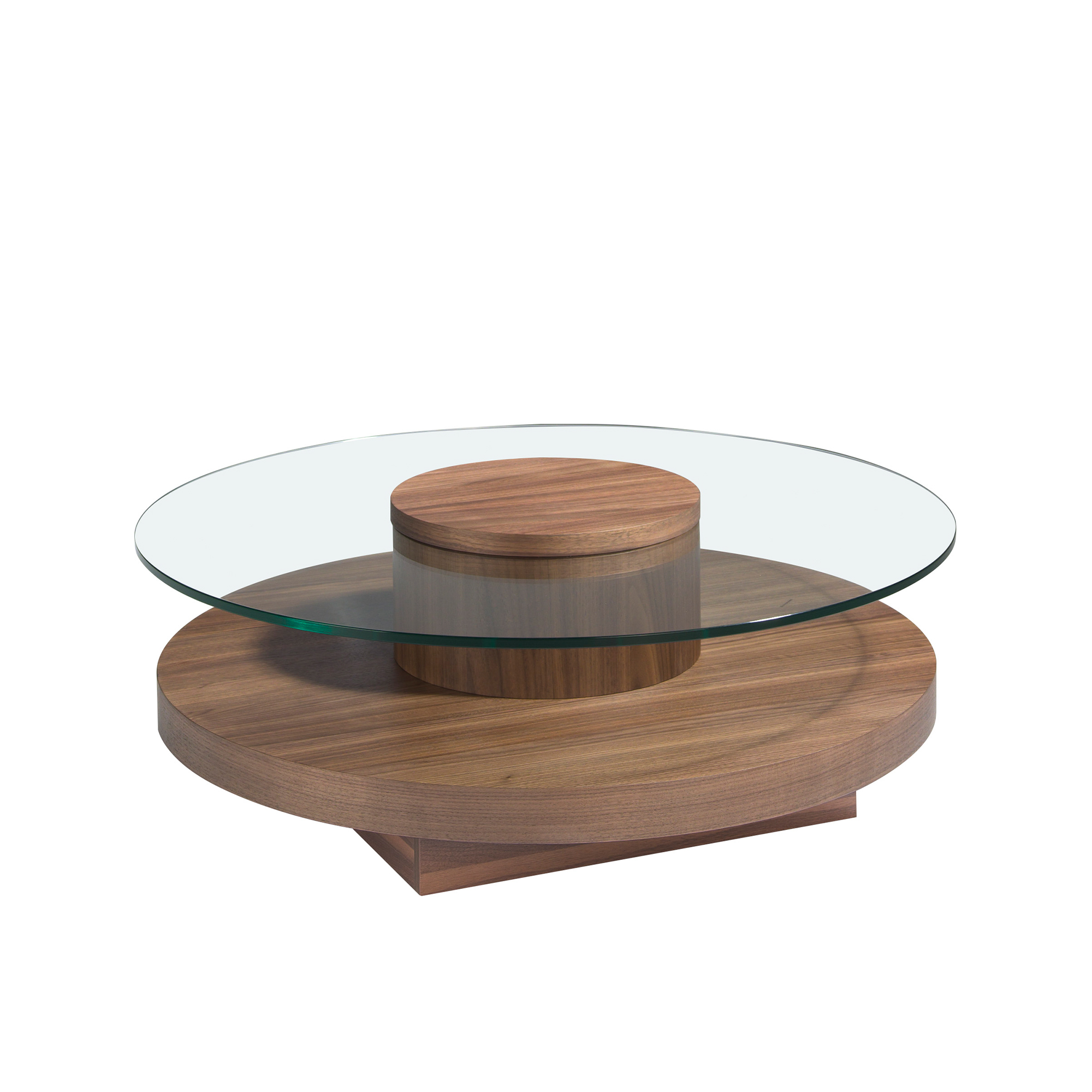 Mesa centro redonda de cristal templado y madera Nogal
