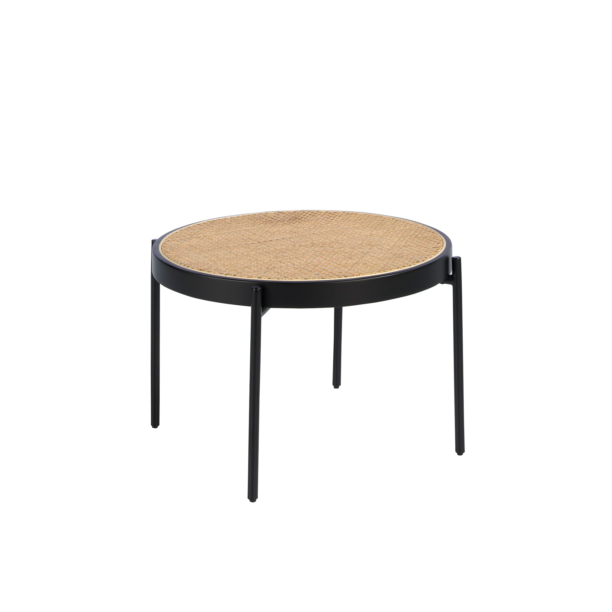 Tavolino rotondo in rattan e acciaio nero