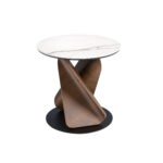 Round Porcelain Marble, Walnut and Black Steel Side Table