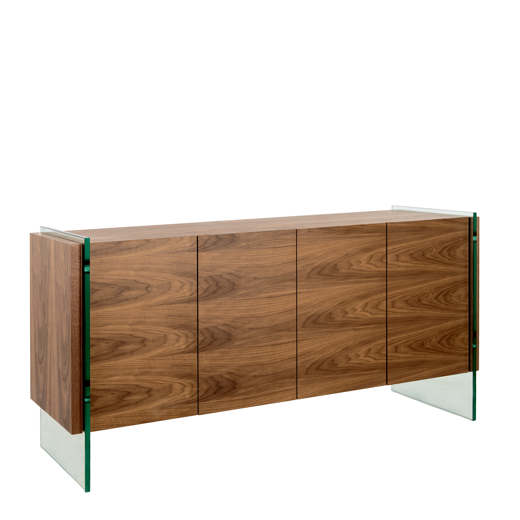 Walnut wood sideboard and tempered glass