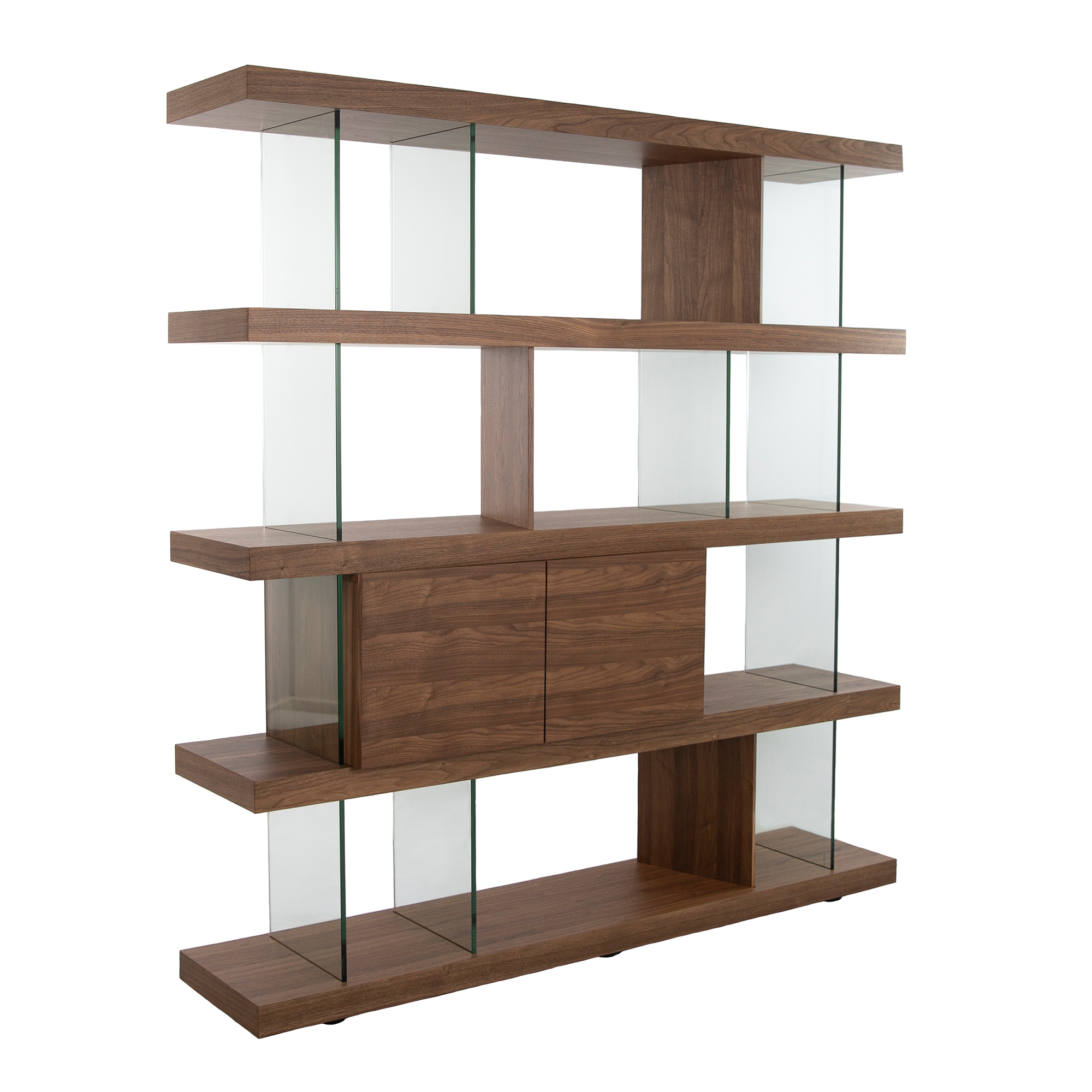 Étagère en bois couleur noyer et verre trempé