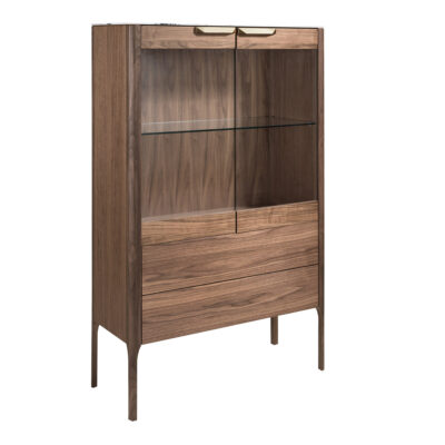 Aparador alto nogal con tapa de cristal imitación mármol e iluminación interior sideboard - Angel Cerdá