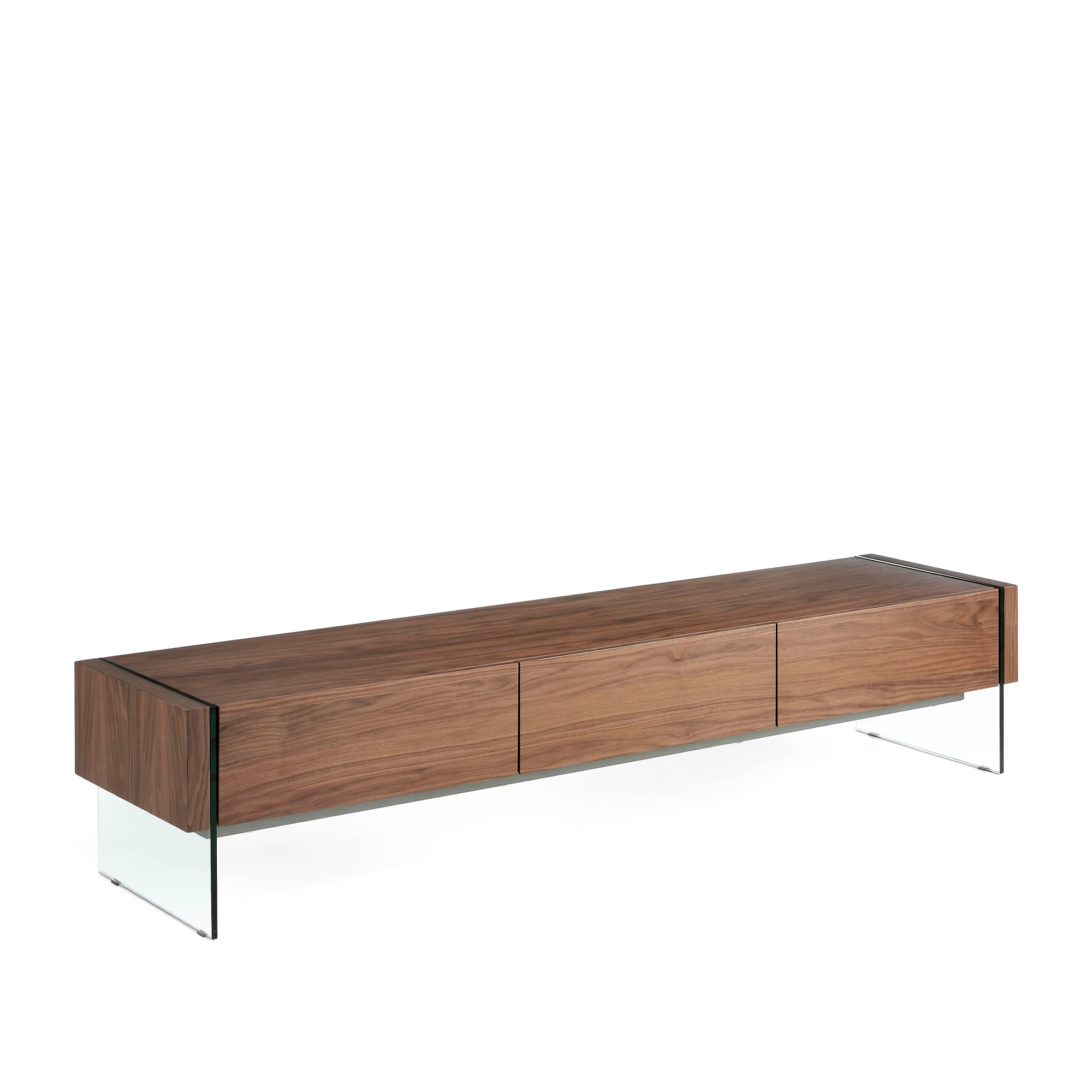 Meuble TV en bois de noyer et verre trempé