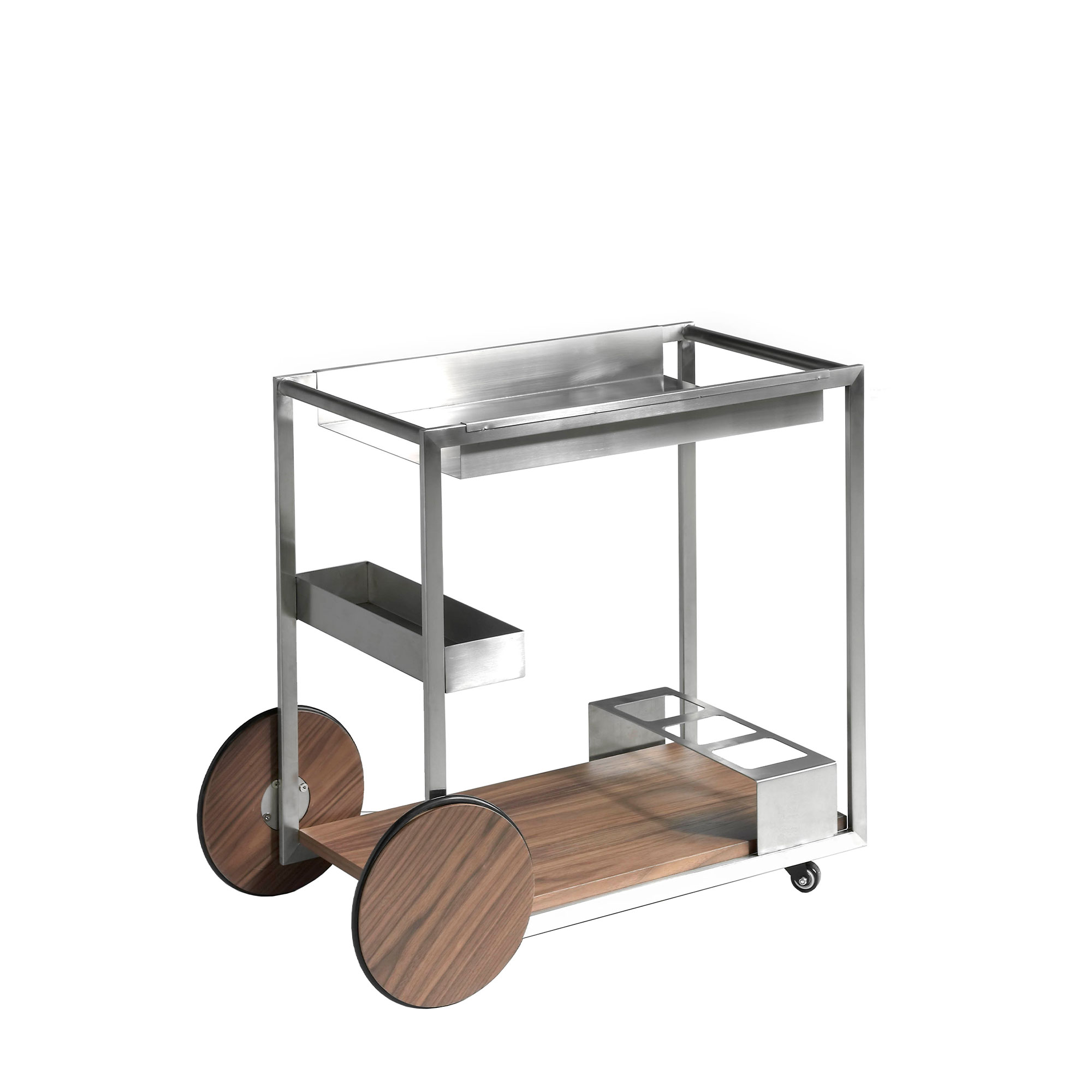 Minibar trolley in polished steel and Walnut wood Minibar trolley in polished steel and Walnut wood