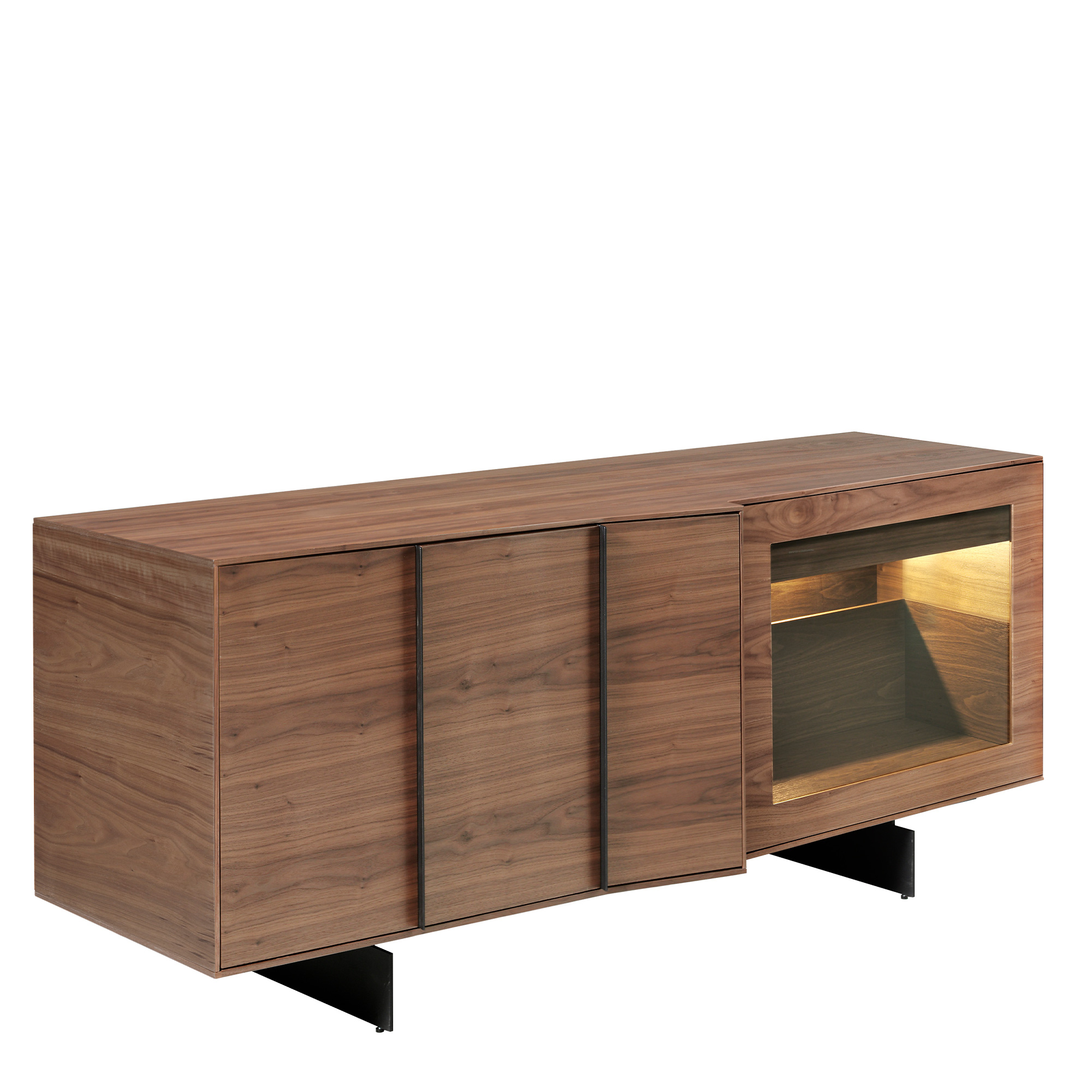 Buffet en bois de noyer avec éclairage intérieur à DEL Buffet en bois de noyer avec éclairage intérieur à DEL