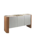 Sideboard aus Silberholz, Nussbaum und Porzellan-Marmorplatte