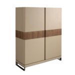 High sideboard leather, walnut and polished steel