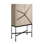 High sideboard leather, walnut and black steel