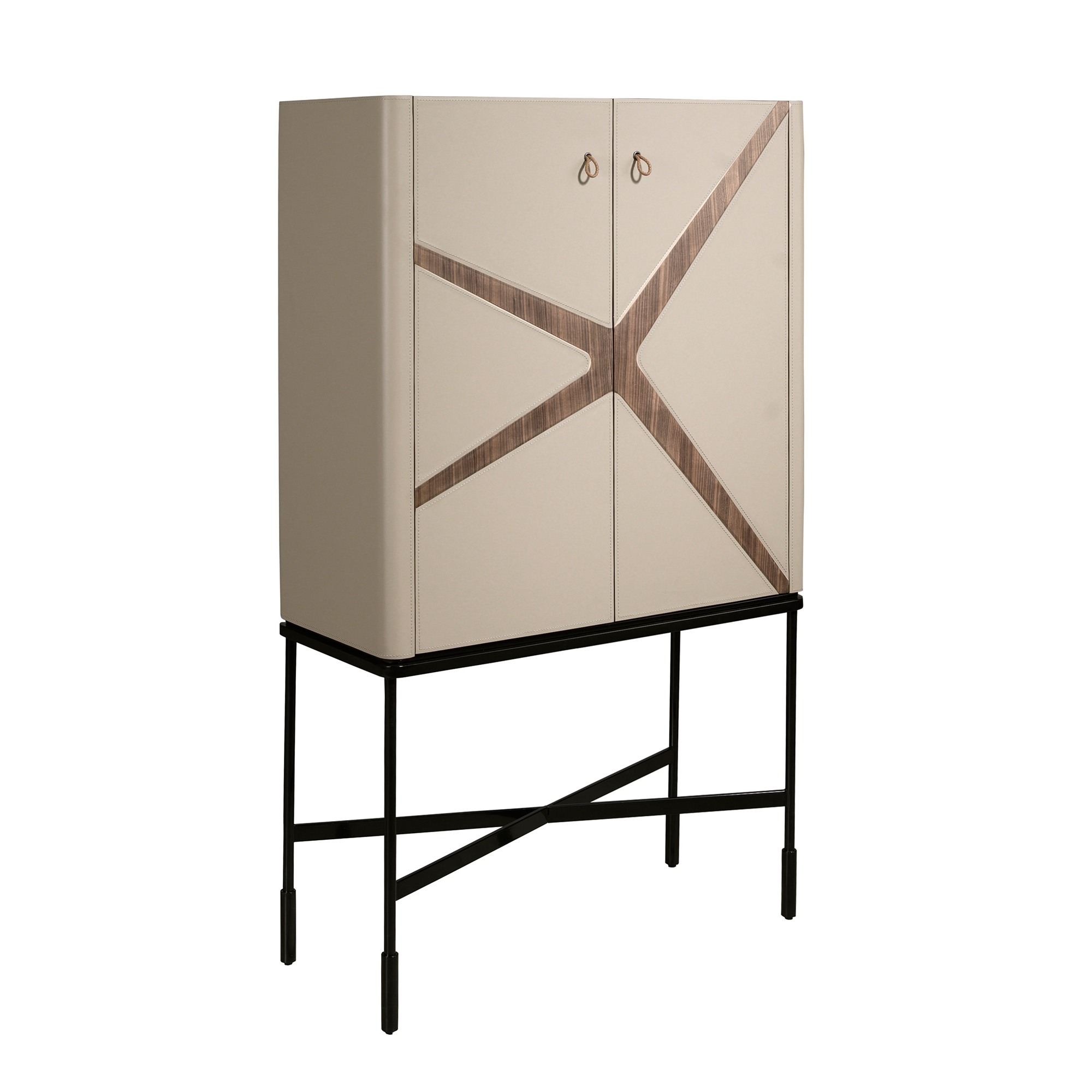 High sideboard leather, walnut and black steel