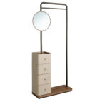 Mink leather, walnut and black steel coat rack with mirror