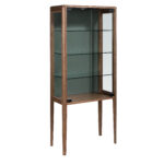 Hohes Sideboard aus gehärtetem Glas und Nussbaum mit Innenbeleuchtung