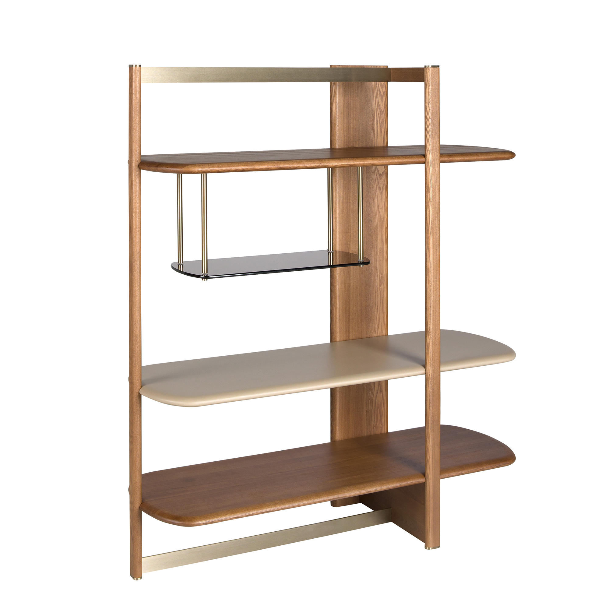 Правая прямоугольная стеллажная система из светлого ореха и дерева цвета грейдж