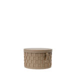 Cesto portaoggetti decorativo rotondo in pelle rigenerata color visone scuro con coperchio