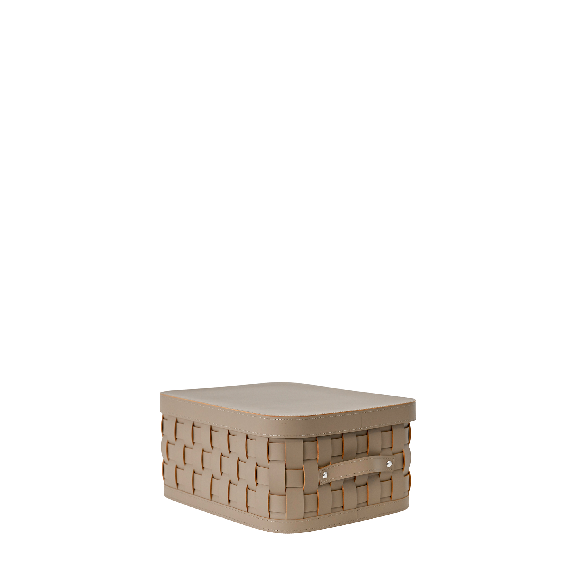 Cesto portaoggetti decorativo rettangolare in pelle rigenerata color visone scuro con coperchio