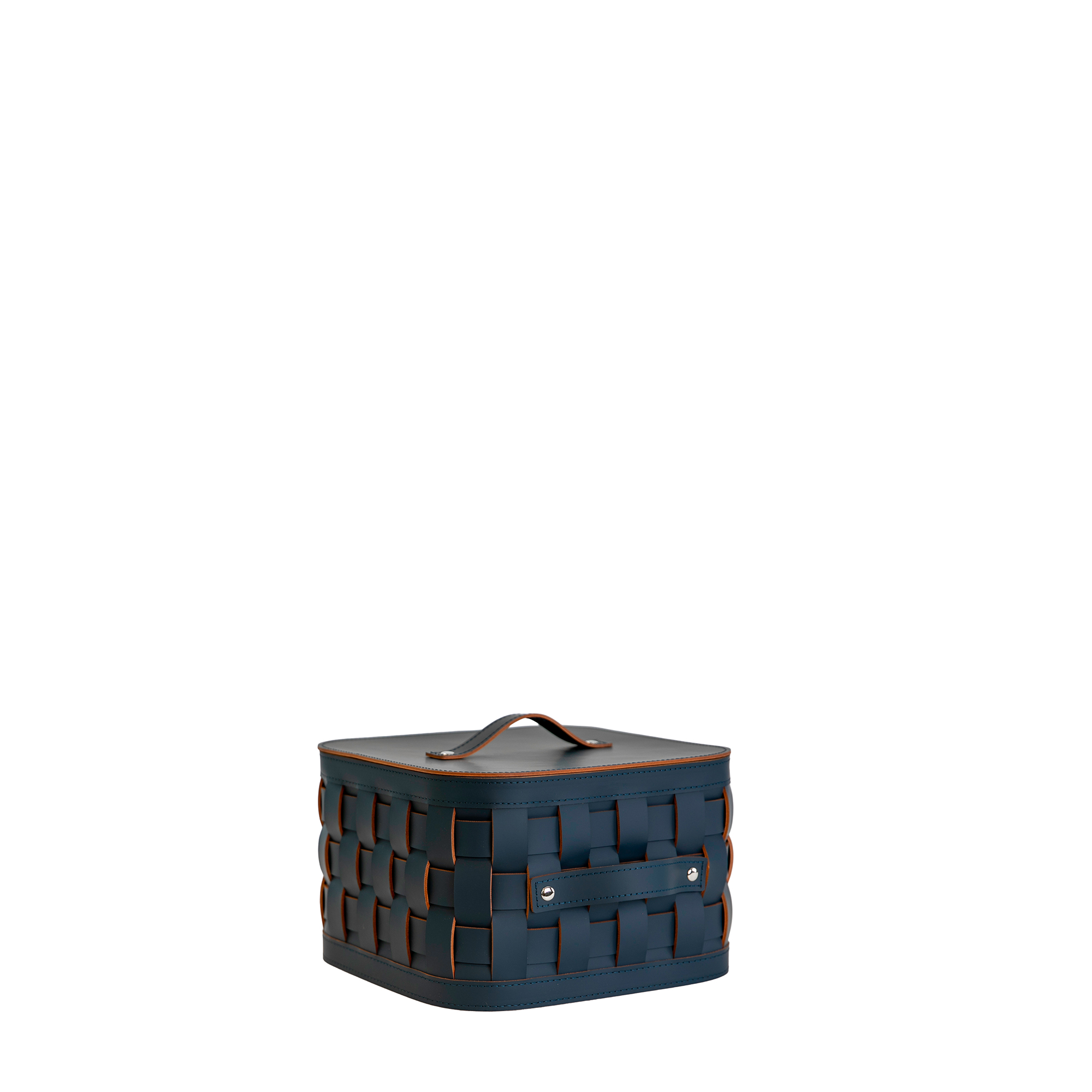 Cesto portaoggetti decorativo quadrato in pelle rigenerata blu scuro con coperchio