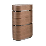 Chiffonnier en noyer avec base en acier foncé et plateau en marbre céramique