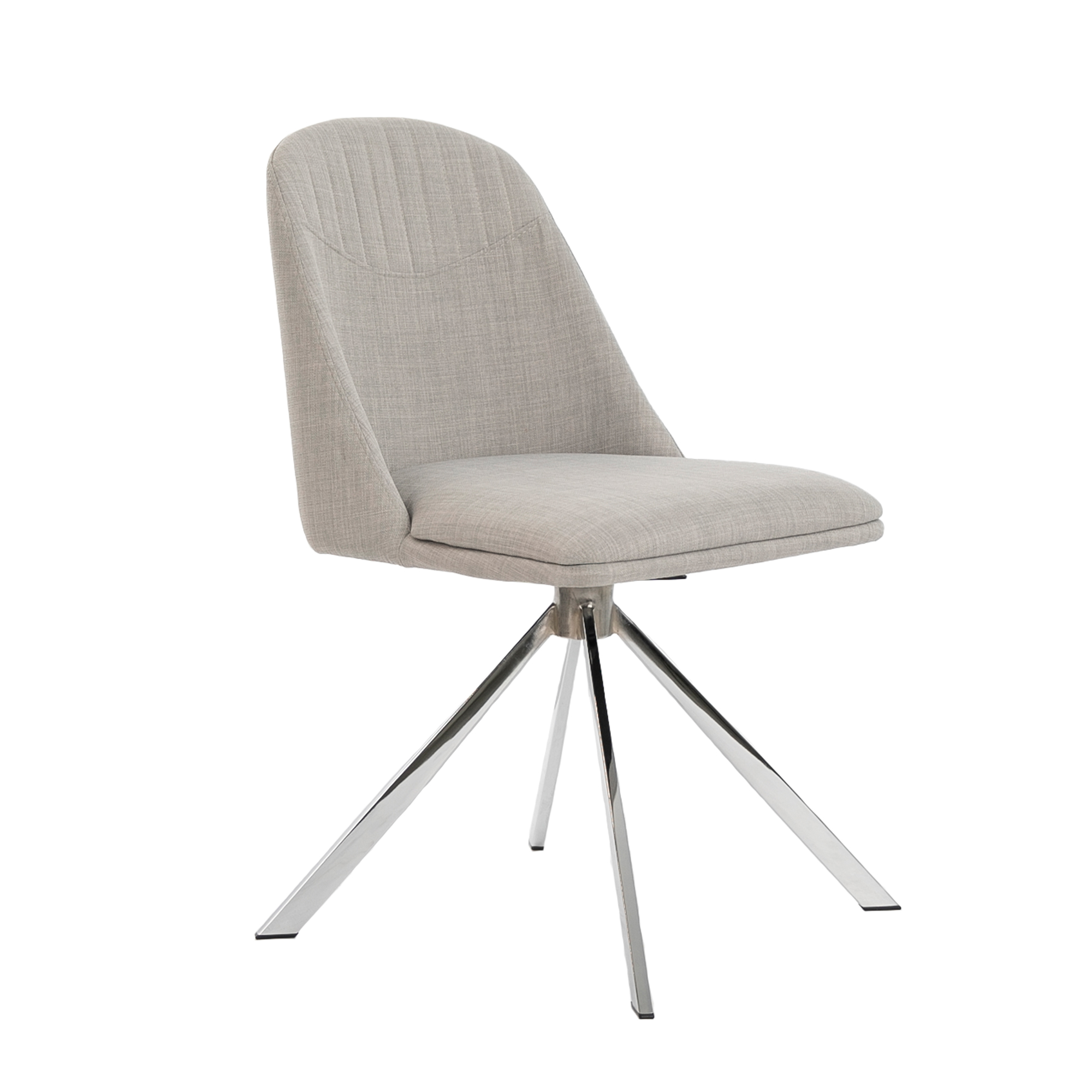 Swivel chair upholstered in fabric with chromed steel legs