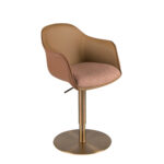 Sgabello girevole in tessuto marrone terracotta e beige e similpelle marrone