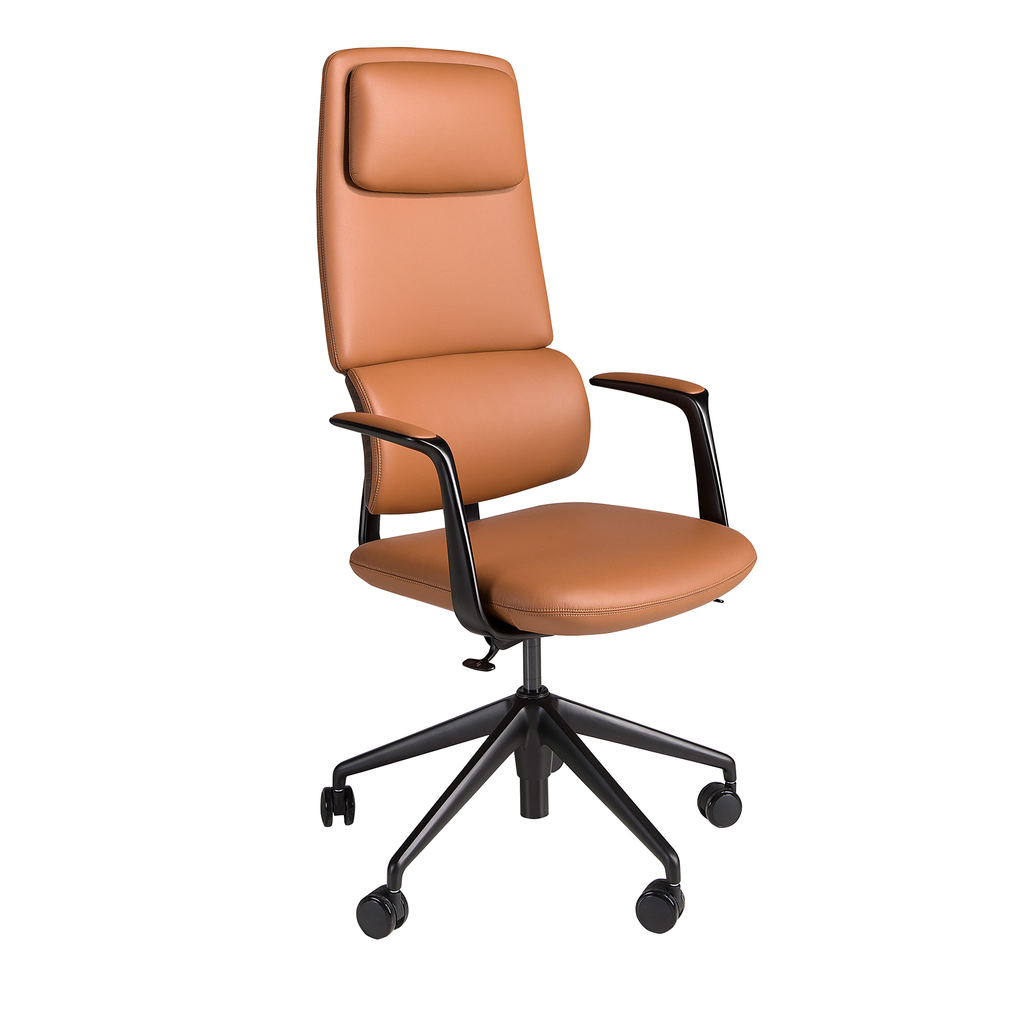 Swivel office chair in brown leatherette