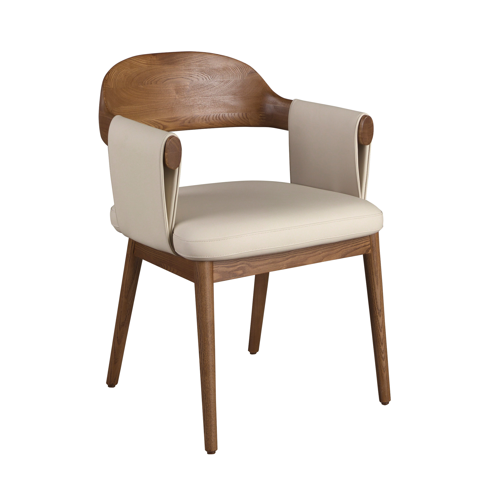 Silla nogal y polipiel crema