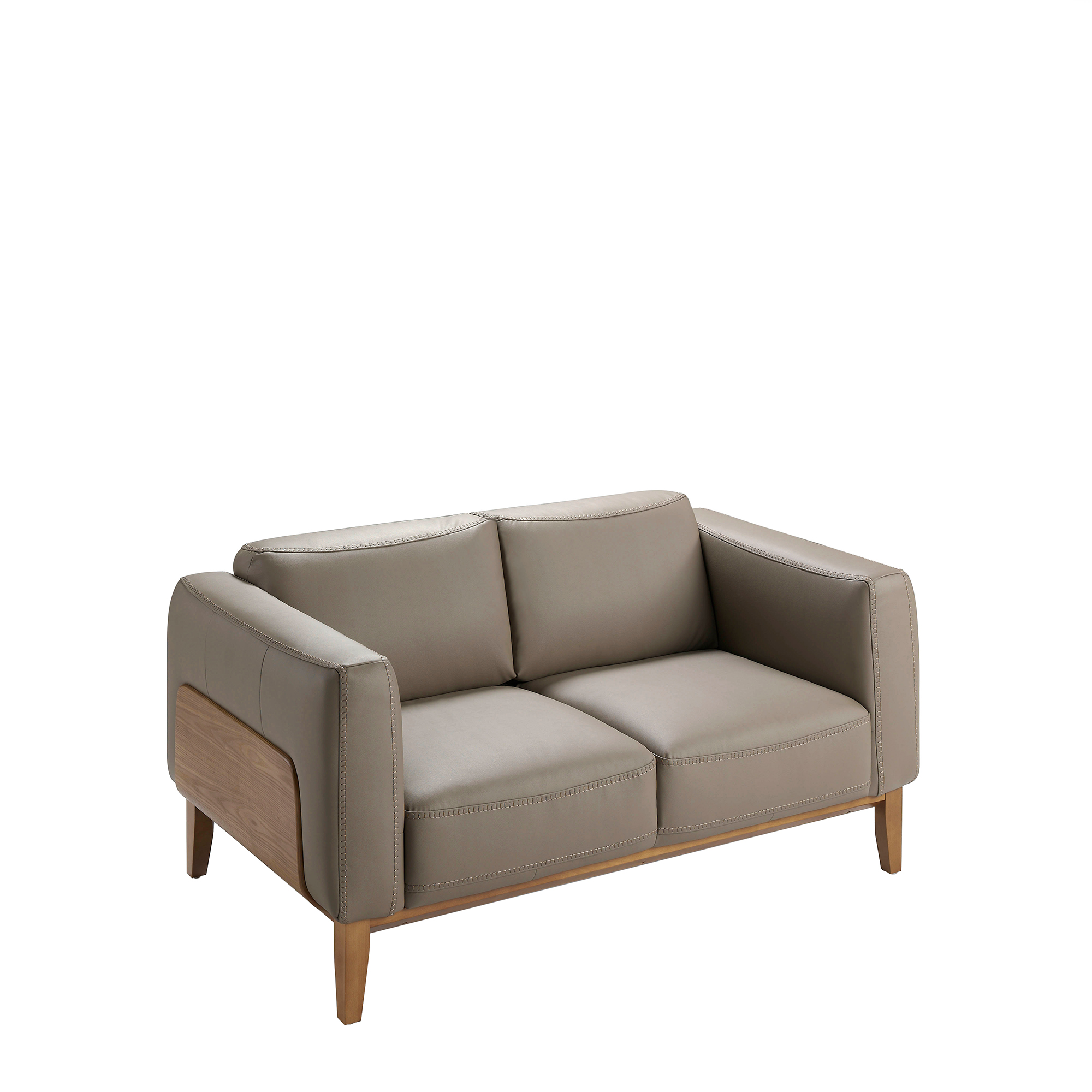 2-seater sofa upholstered in leather with Walnut wood frame