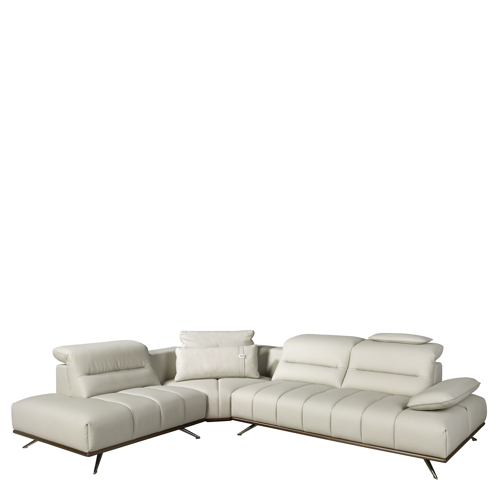 Linksseitiges Ecksofa aus hellgrauem Leder