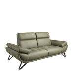 Olive green leather 2-seater sofa