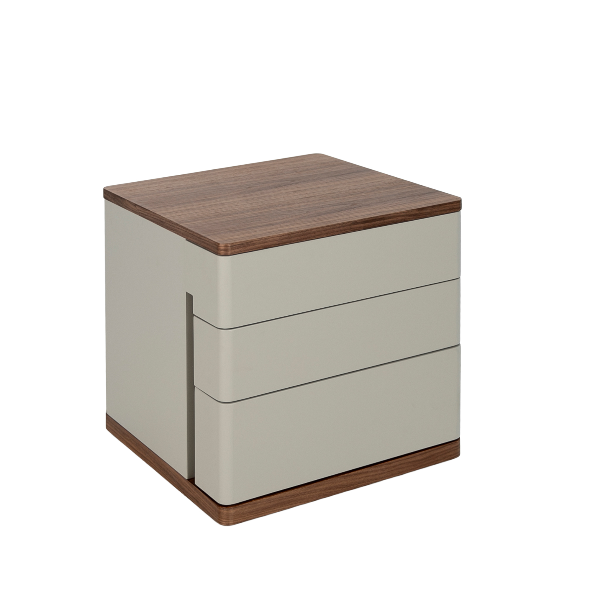 Nachttisch aus grauem Holz und Nussbaum