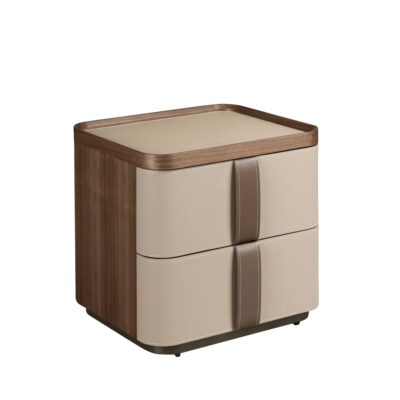 (Español) Mesita de noche piel, nogal y base acero pulido bedside table - Angel Cerdá