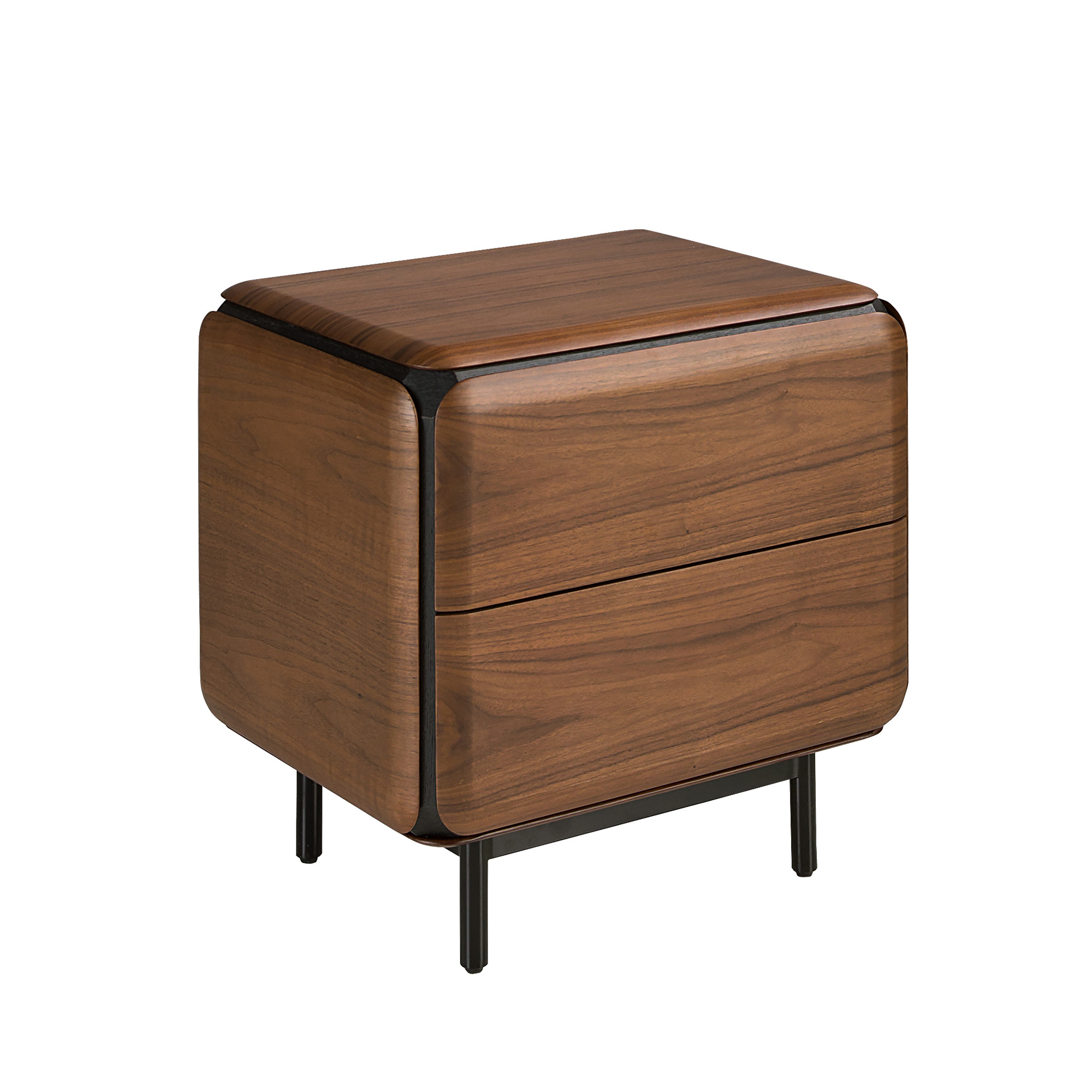 Mesita de noche nogal, wengué y acero negro