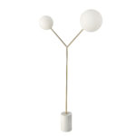 Lampada da terra in marmo calacatta, acciaio dorato e vetro bianco