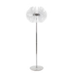 Chromed floor lamp with decorative shade in translucent PVC sheets and porcelain marble base