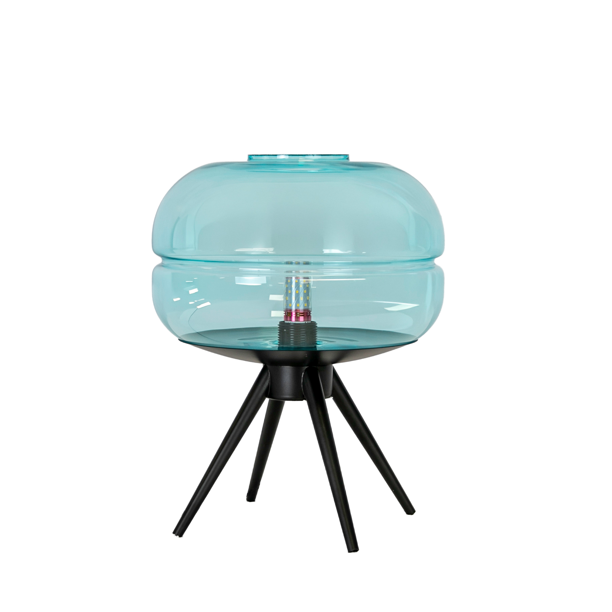 Lámpara sobremesa cristal azul y acero negro