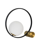 Lámpara sobremesa cristal blanco y acero negro con base de acero pulido dorado