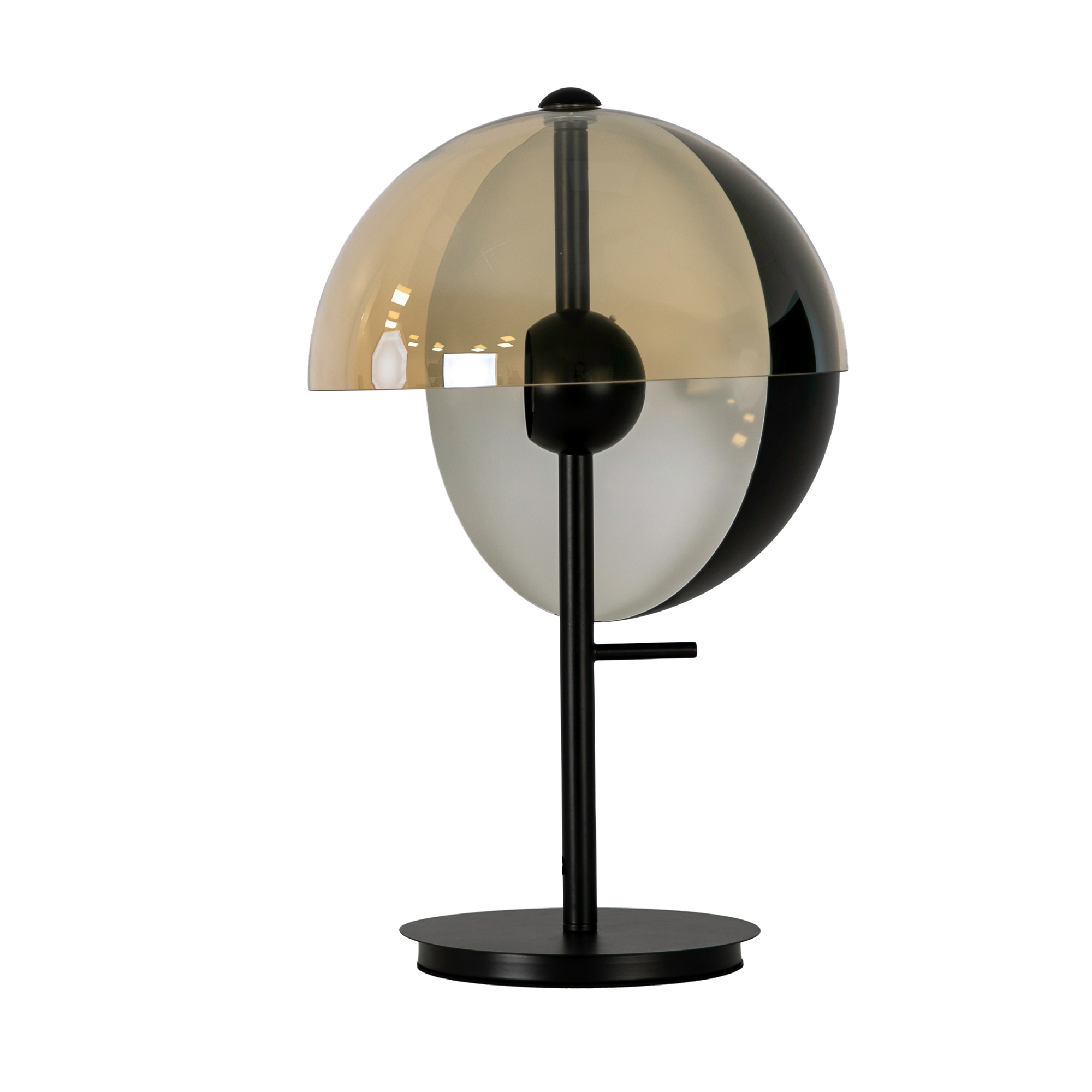 Lámpara sobremesa cristal fumé ámbar y acero negro y blanco con base de acero negro