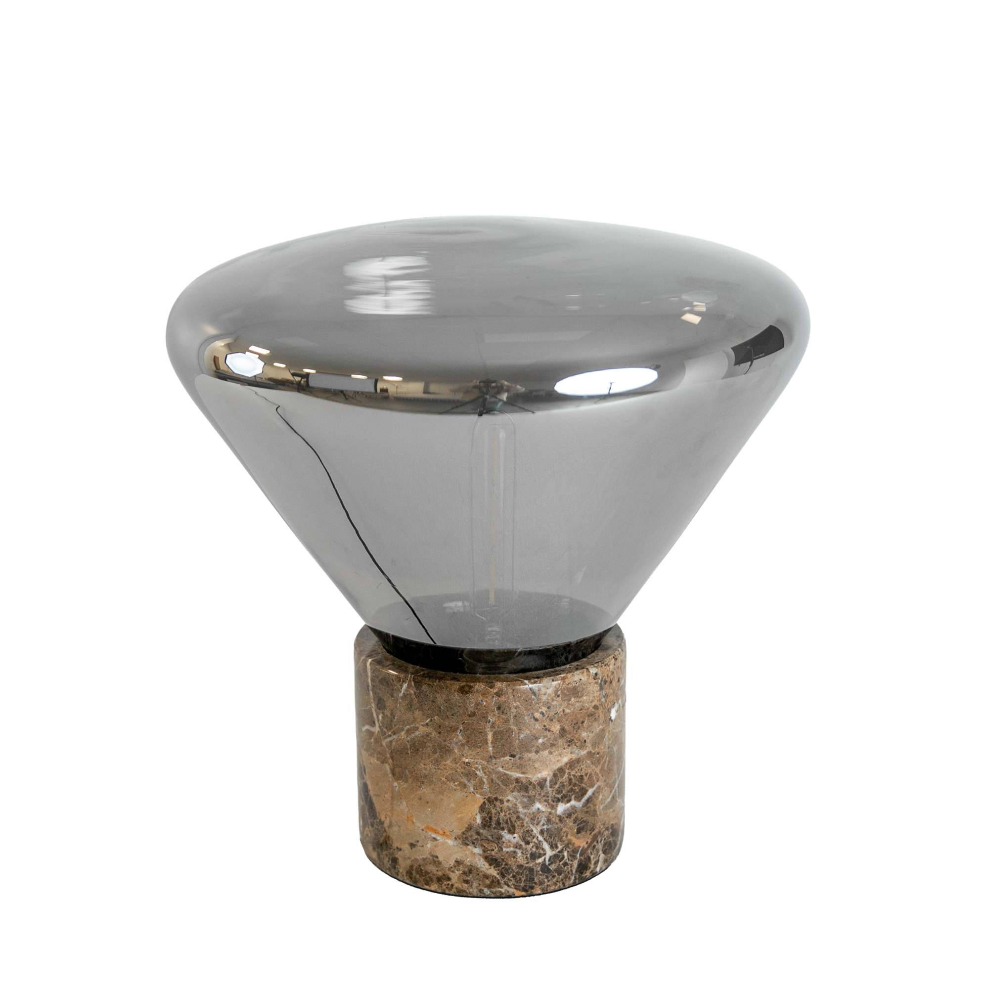 Lámpara sobremesa cristal efecto espejo fumé gris y mármol porcelánico