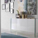 White wooden sideboard and tempered glass