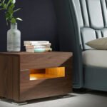 Walnut wood bedside table with interior led lighting