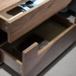 Walnut wood bedside table with interior led lighting