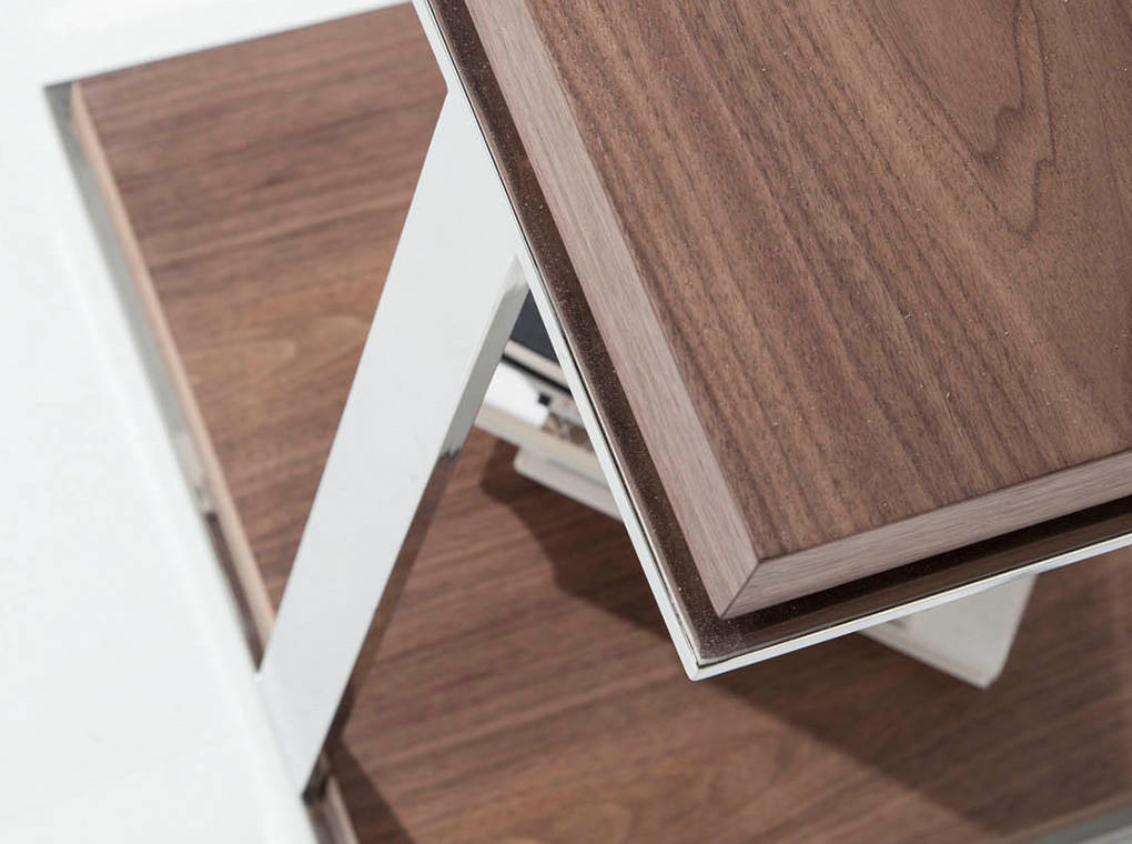 Walnut wood and chrome steel corner table Walnut wood and chrome steel corner table