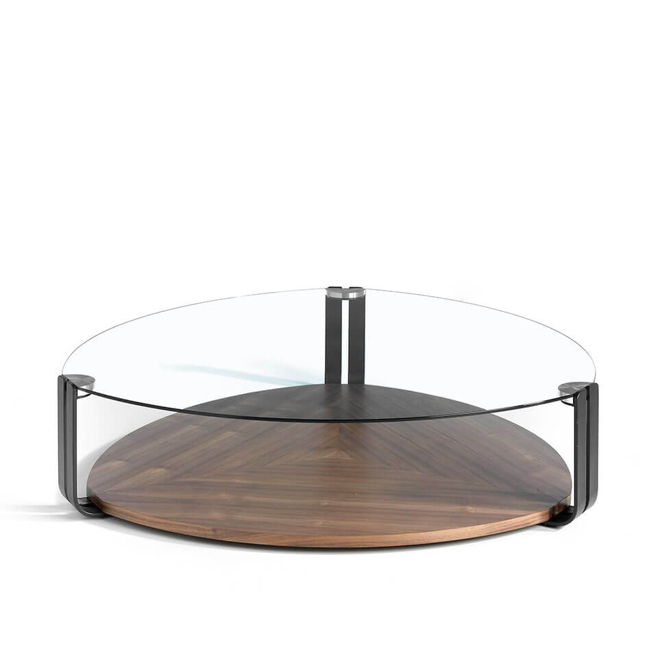 Coffee table in walnut veneer with top in tempered glass Coffee table in walnut veneer with top in tempered glass