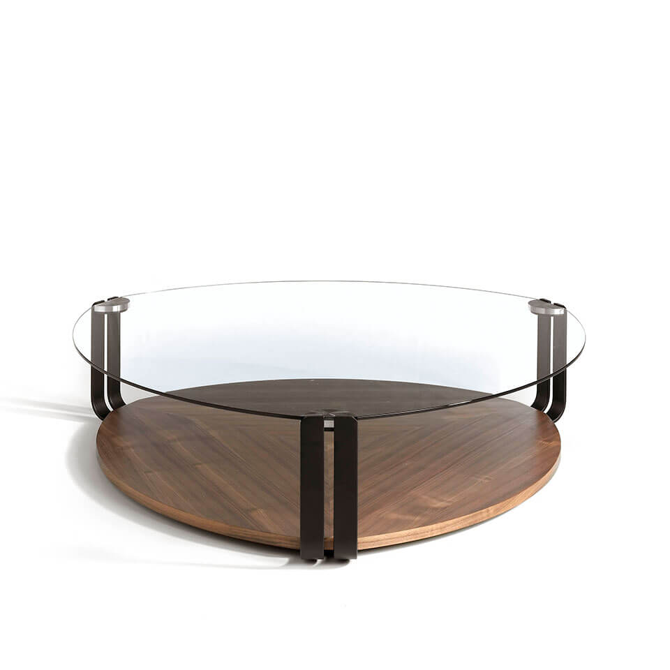 Coffee table in walnut veneer with top in tempered glass Coffee table in walnut veneer with top in tempered glass