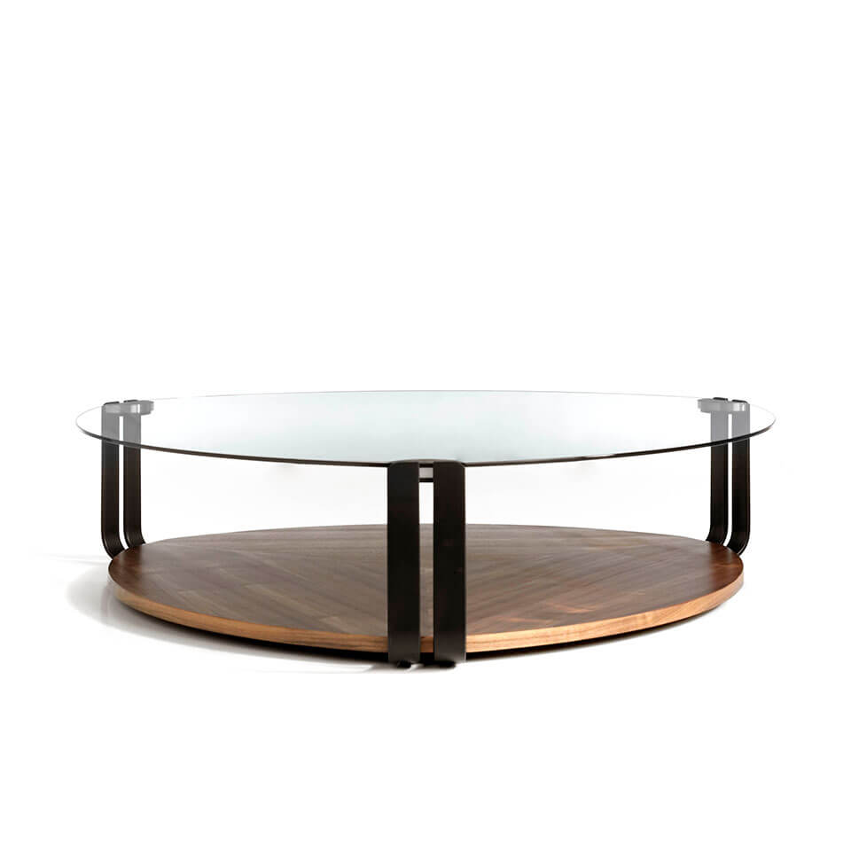Coffee table in walnut veneer with top in tempered glass Coffee table in walnut veneer with top in tempered glass