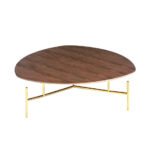 Walnut wood and golden steel coffee table