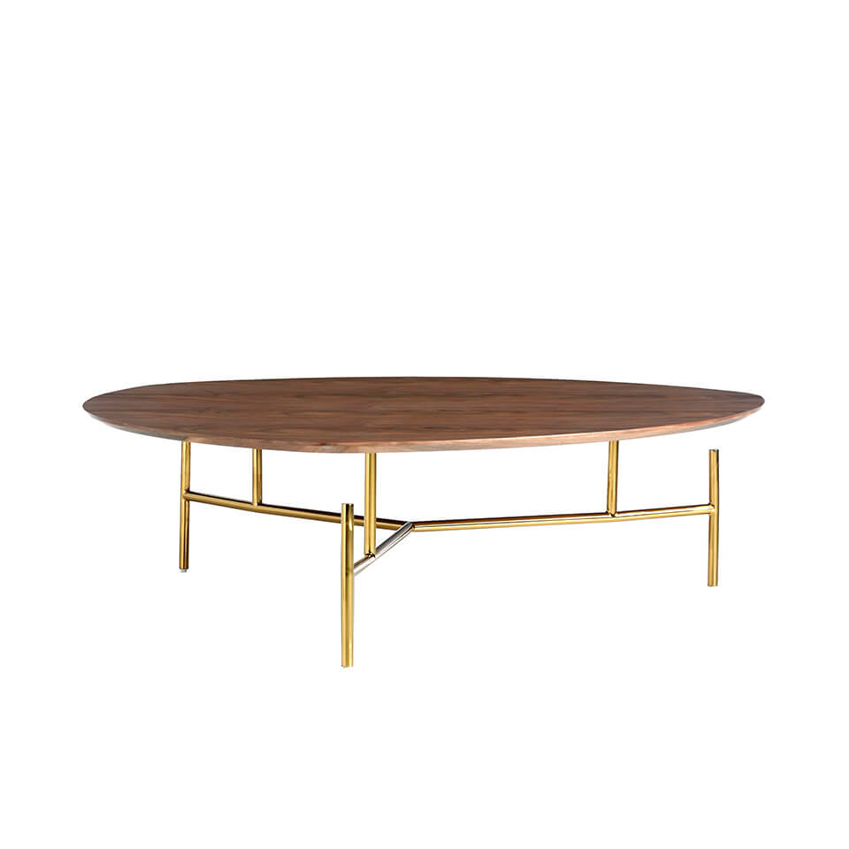Walnut wood and golden steel coffee table Walnut wood and golden steel coffee table