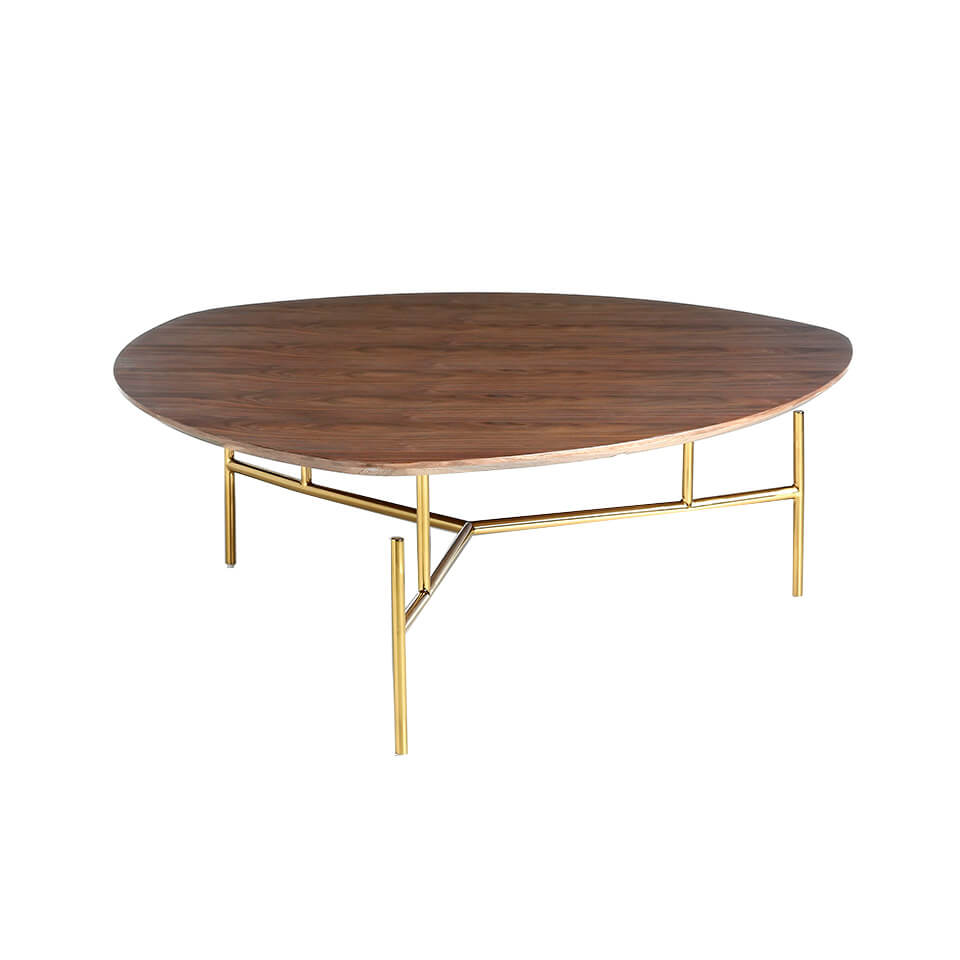 Walnut wood and golden steel coffee table Walnut wood and golden steel coffee table