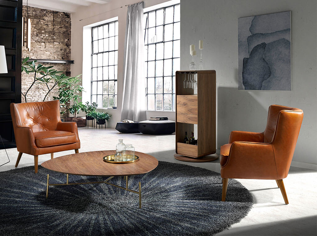 Walnut wood and golden steel coffee table Walnut wood and golden steel coffee table