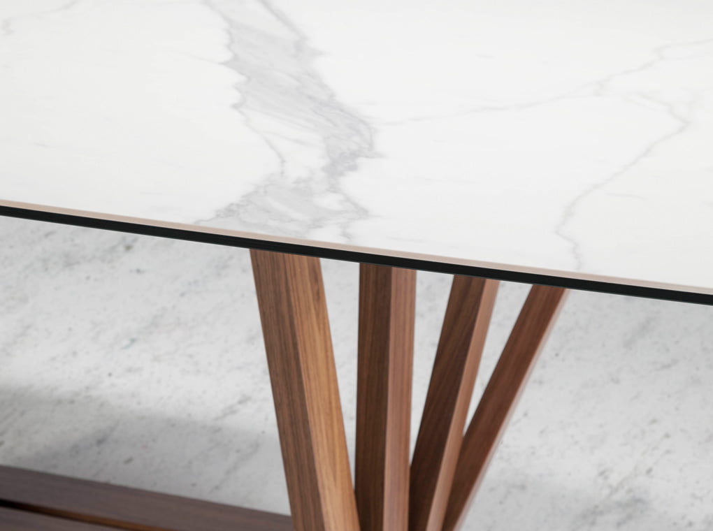 Mesa comedor de porcelánico y madera Nogal Mesa comedor de porcelánico y madera Nogal